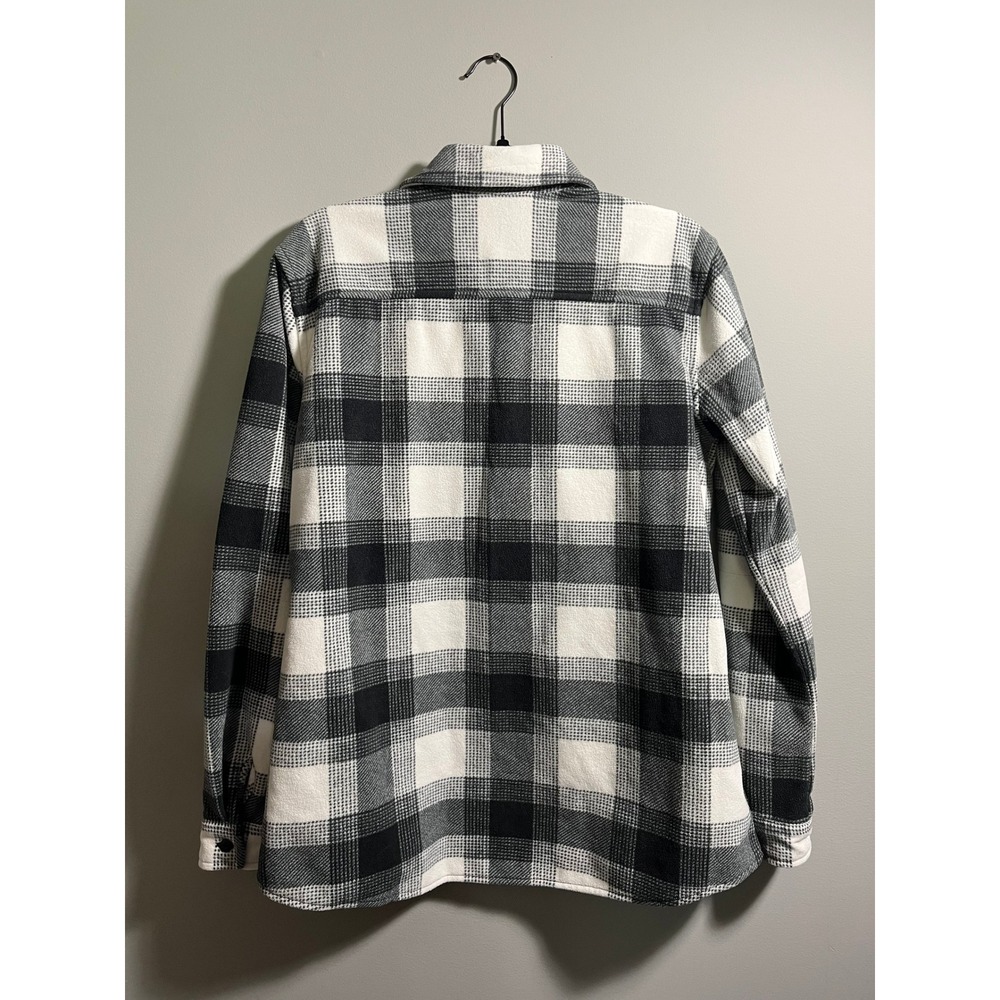 Eddie Bauer Womens Fast Fleece Shirt Jacket Black White Plaid Shacket 0482 Large - Picture 5 of 5